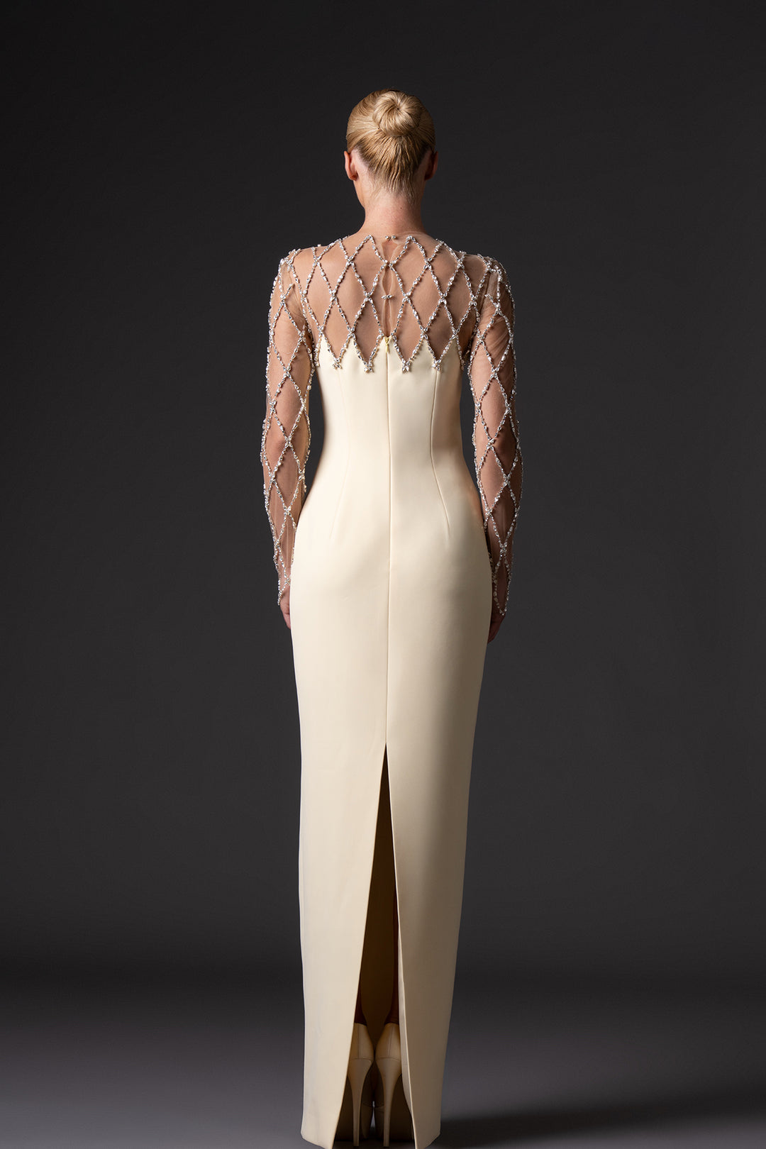 Crêpe Dress with Crystal Grid Embroidery