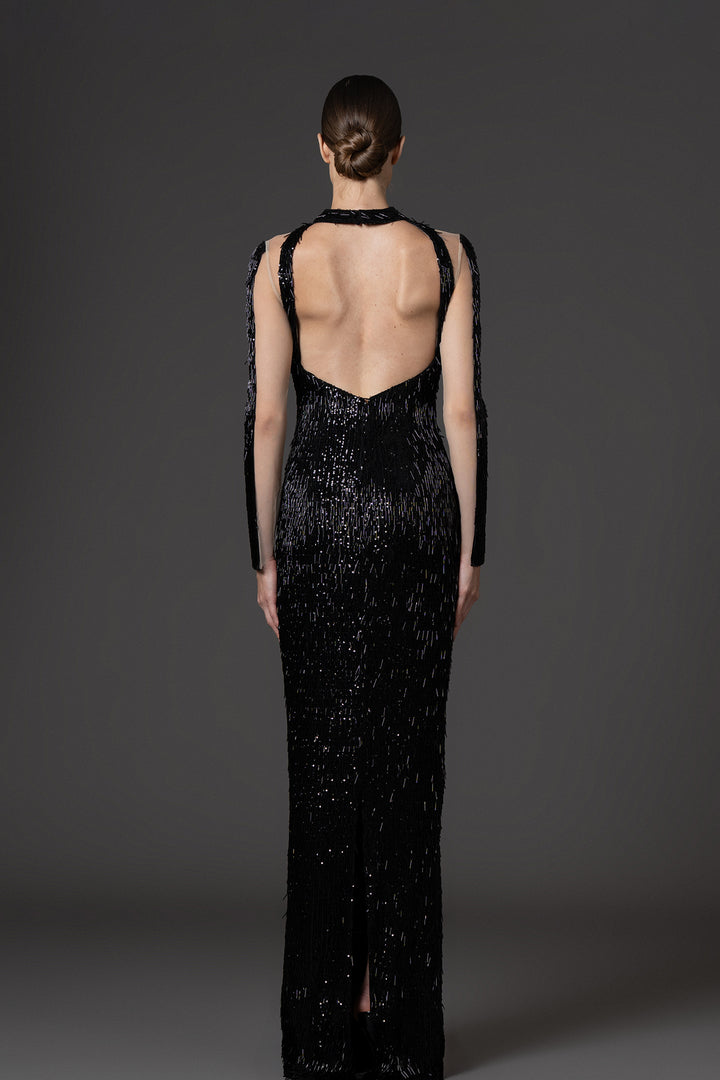 Column Dress with Sequin and Bugle Bead Embroidery