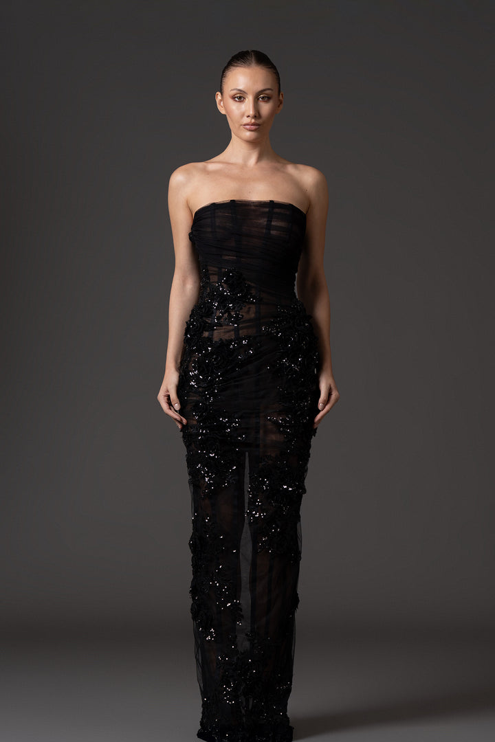 Strapless Tulle Corseted Column Dress