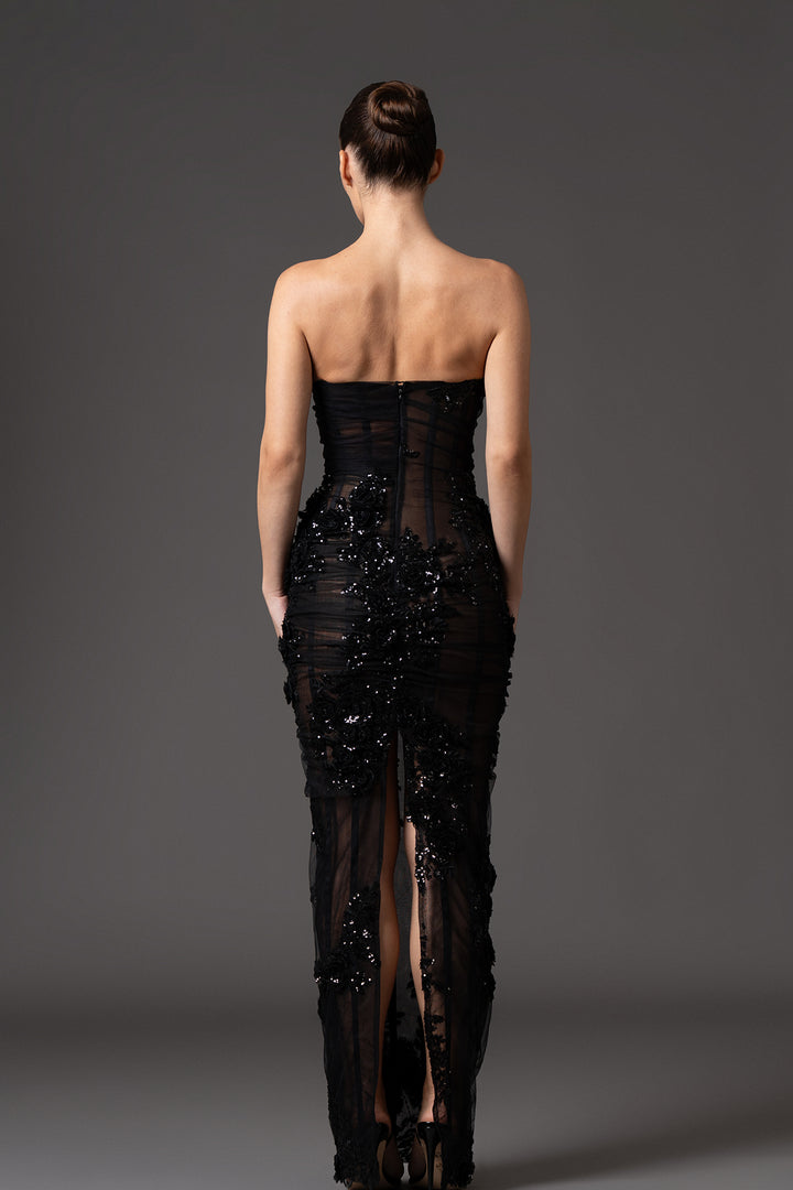 Strapless Tulle Corseted Column Dress