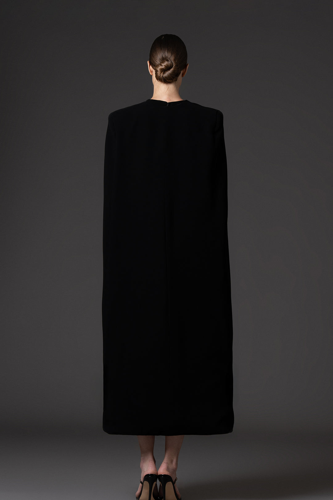 Short Crêpe Dress with Embroidered Cape