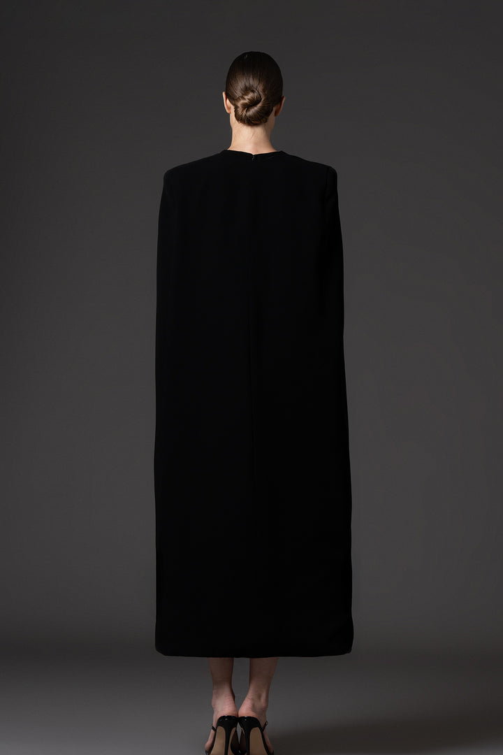 Short Crêpe Dress with Embroidered Cape