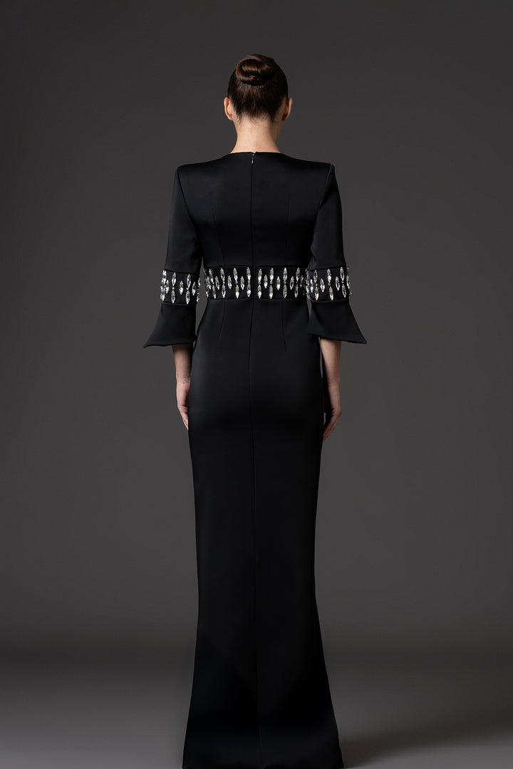 Scuba Crepe Dress with Crystal Embroidery