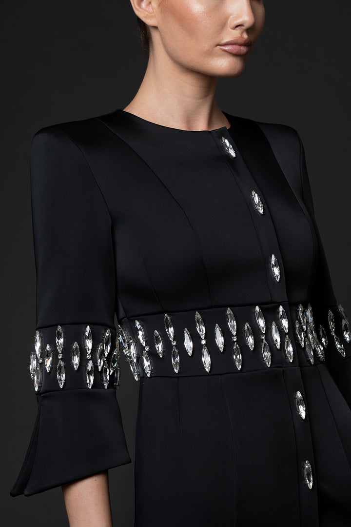 Scuba Crepe Dress with Crystal Embroidery