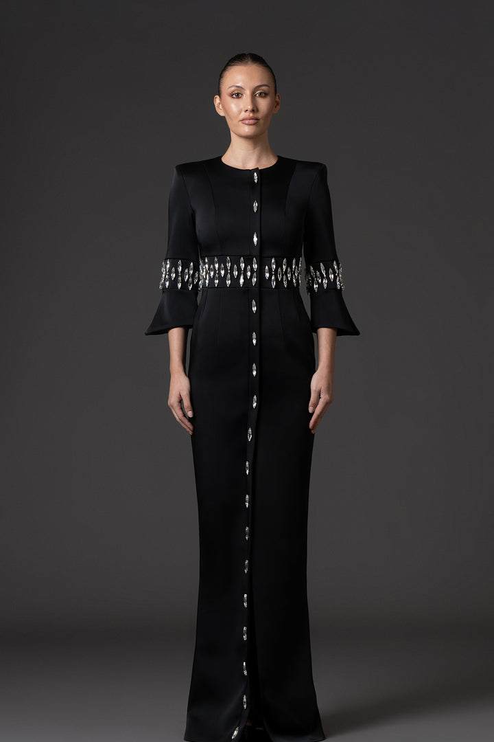 Scuba Crepe Dress with Crystal Embroidery