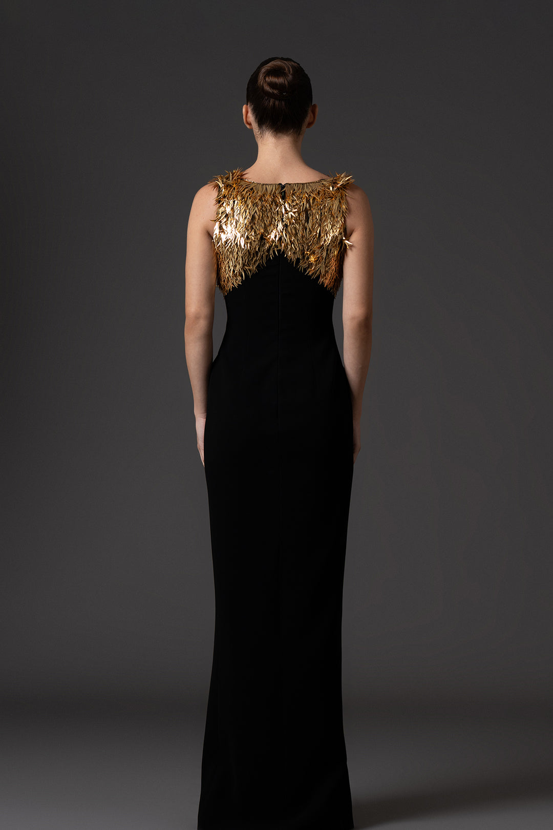 Crepe Long Dress with Spike Embroidery