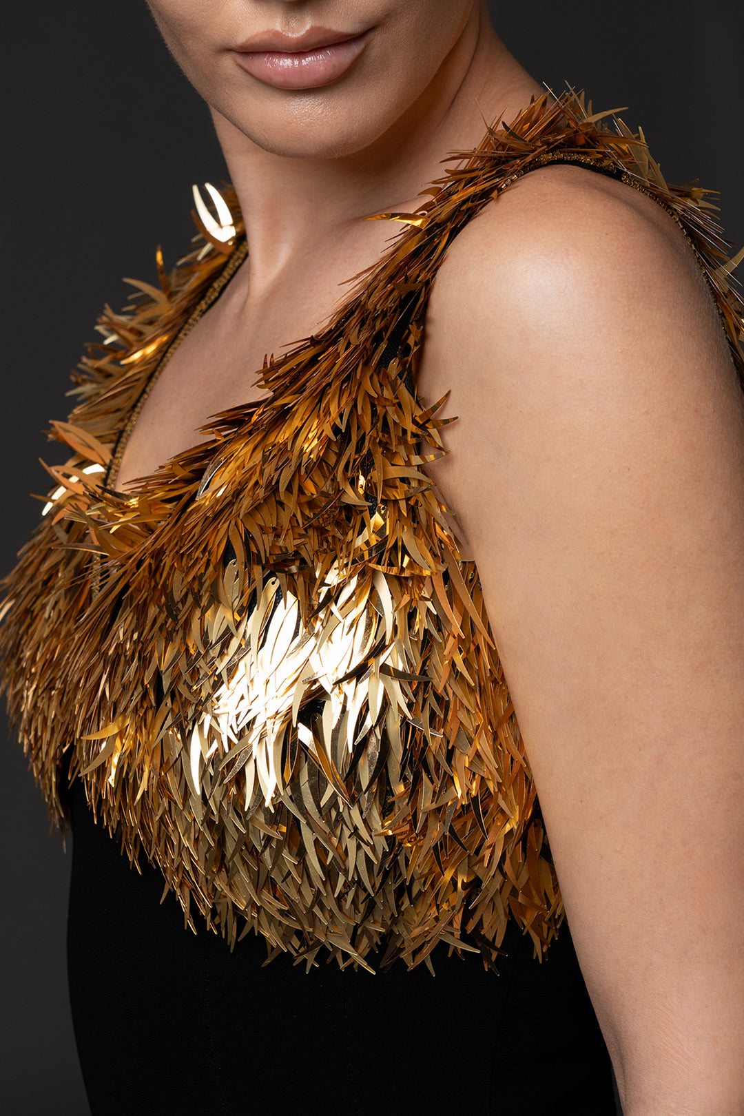 Crepe Long Dress with Spike Embroidery