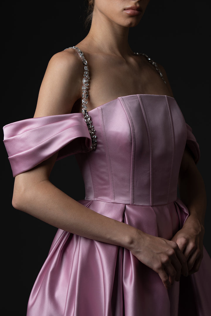 A-Line Long Dress with Off-The-Shoulder Sleeves