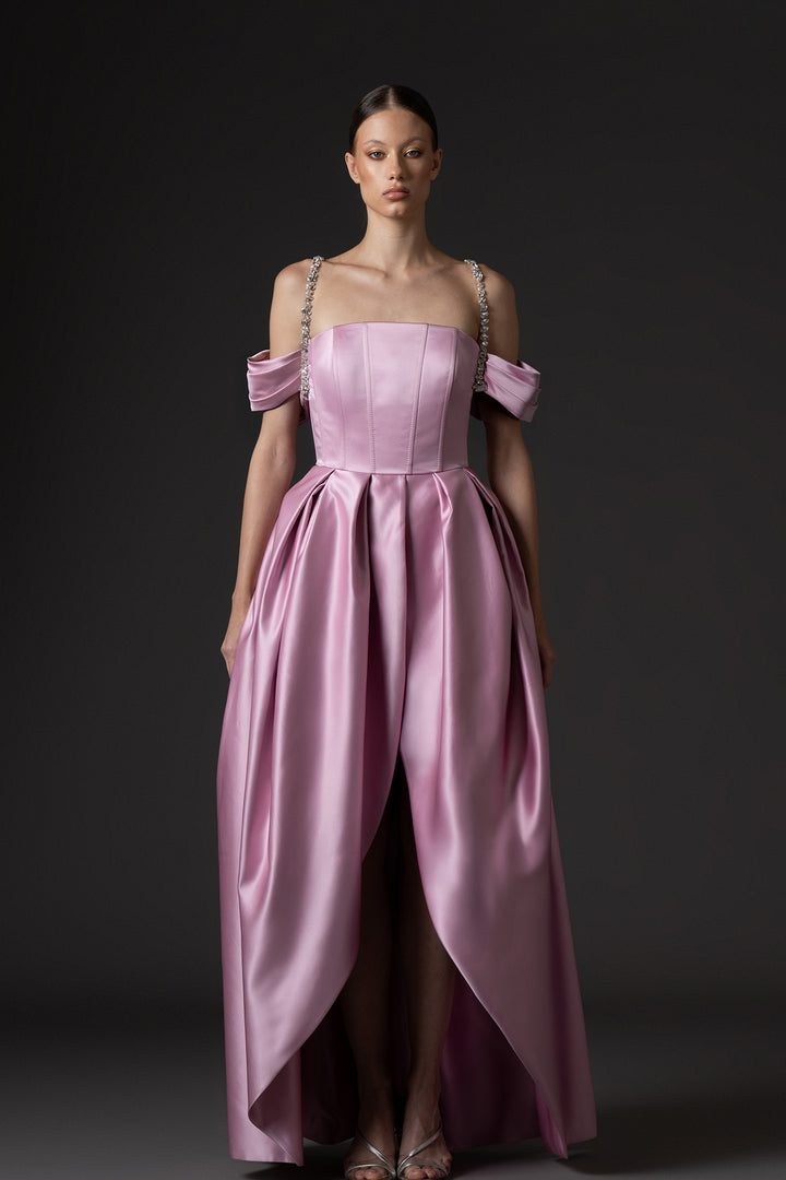 A-Line Long Dress with Off-The-Shoulder Sleeves