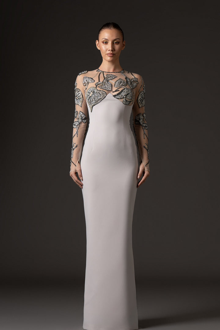 Long Dress with Floral Embroidery