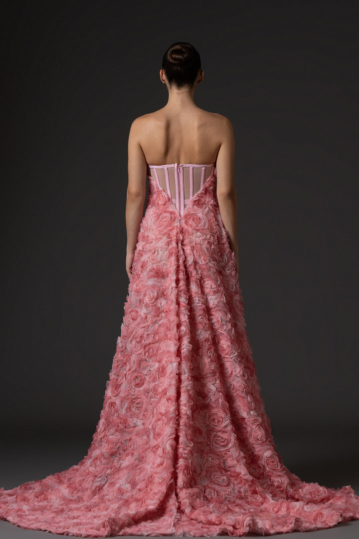 A-Line Dress with 3D Floral Embroidered Tulle