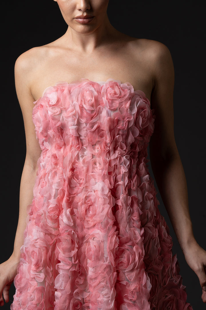 A-Line Dress with 3D Floral Embroidered Tulle
