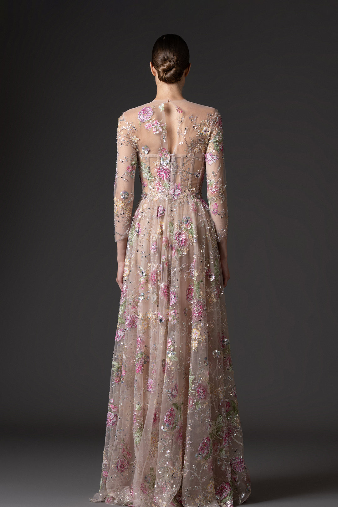 Floral Embroidered Tulle and A-Line Dress