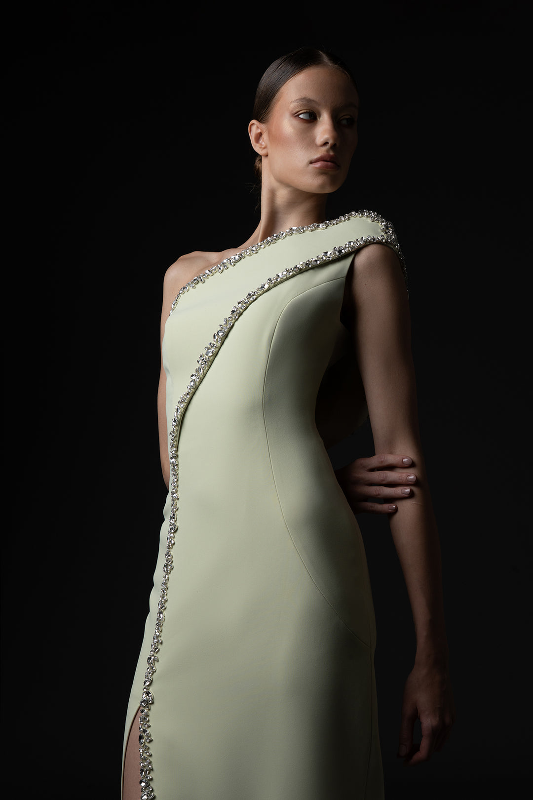 One-Shoulder Neckline and Crystal Embroidery Dress