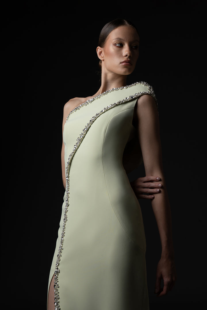 One-Shoulder Neckline and Crystal Embroidery Dress