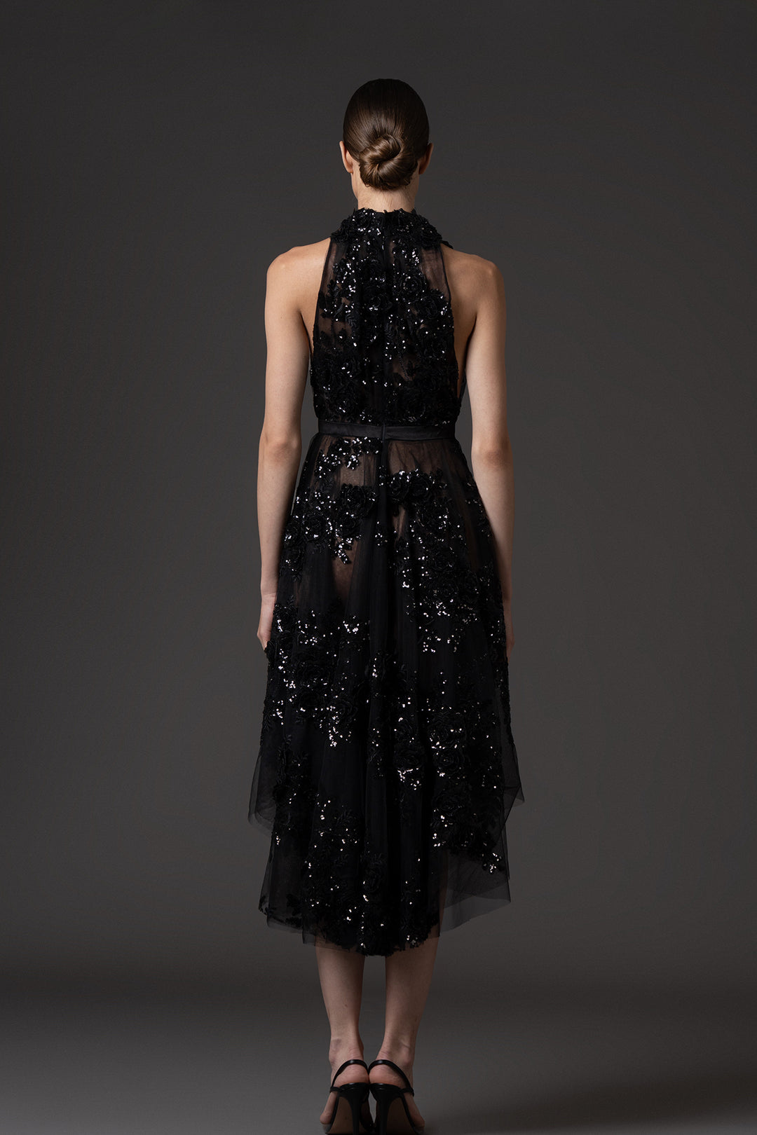 Embroidered Halter High-Low Dress