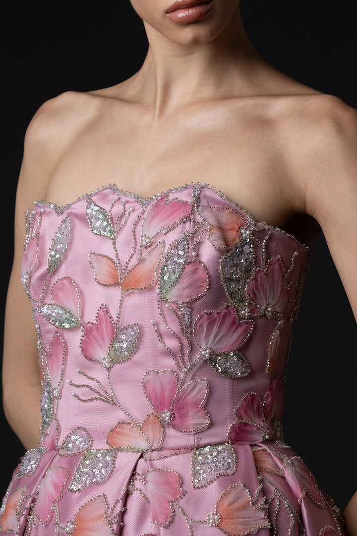 Tulle Embroidery Dress and Strapless Neckline