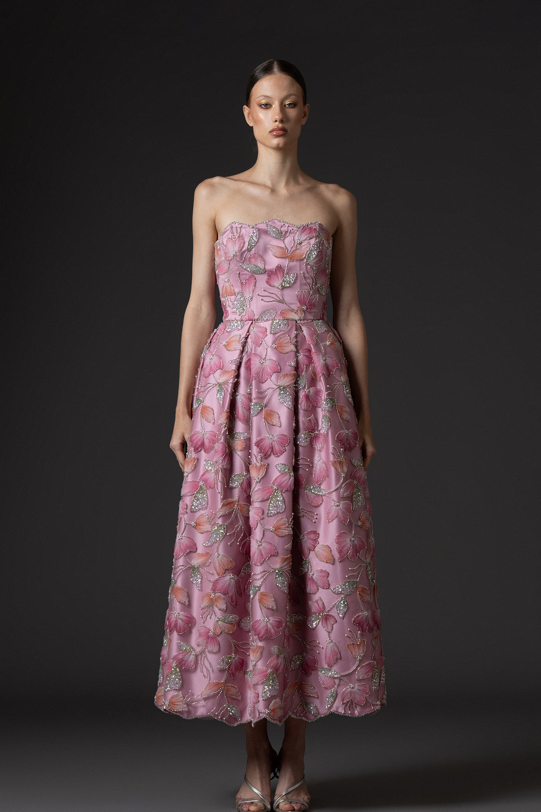 Tulle Embroidery Dress and Strapless Neckline