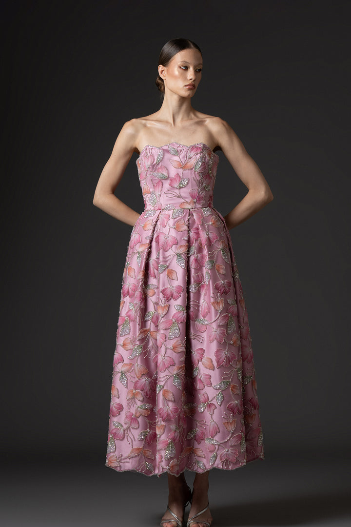 Tulle Embroidery Dress and Strapless Neckline