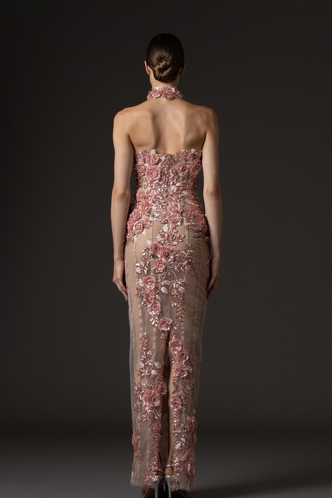 Column Dress with Embroidered Tulle Corset