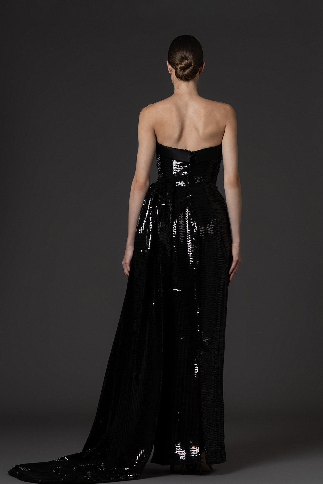 Strapless Sequin Dress with One-Sided Overskirt