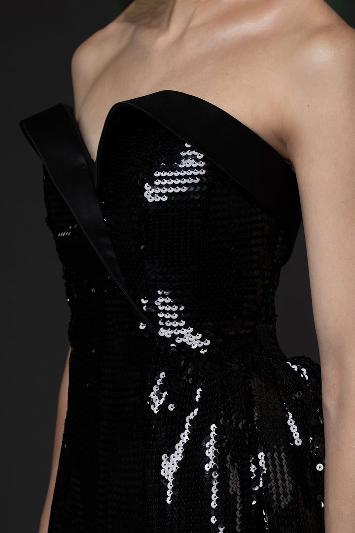 Strapless Sequin Dress with One-Sided Overskirt