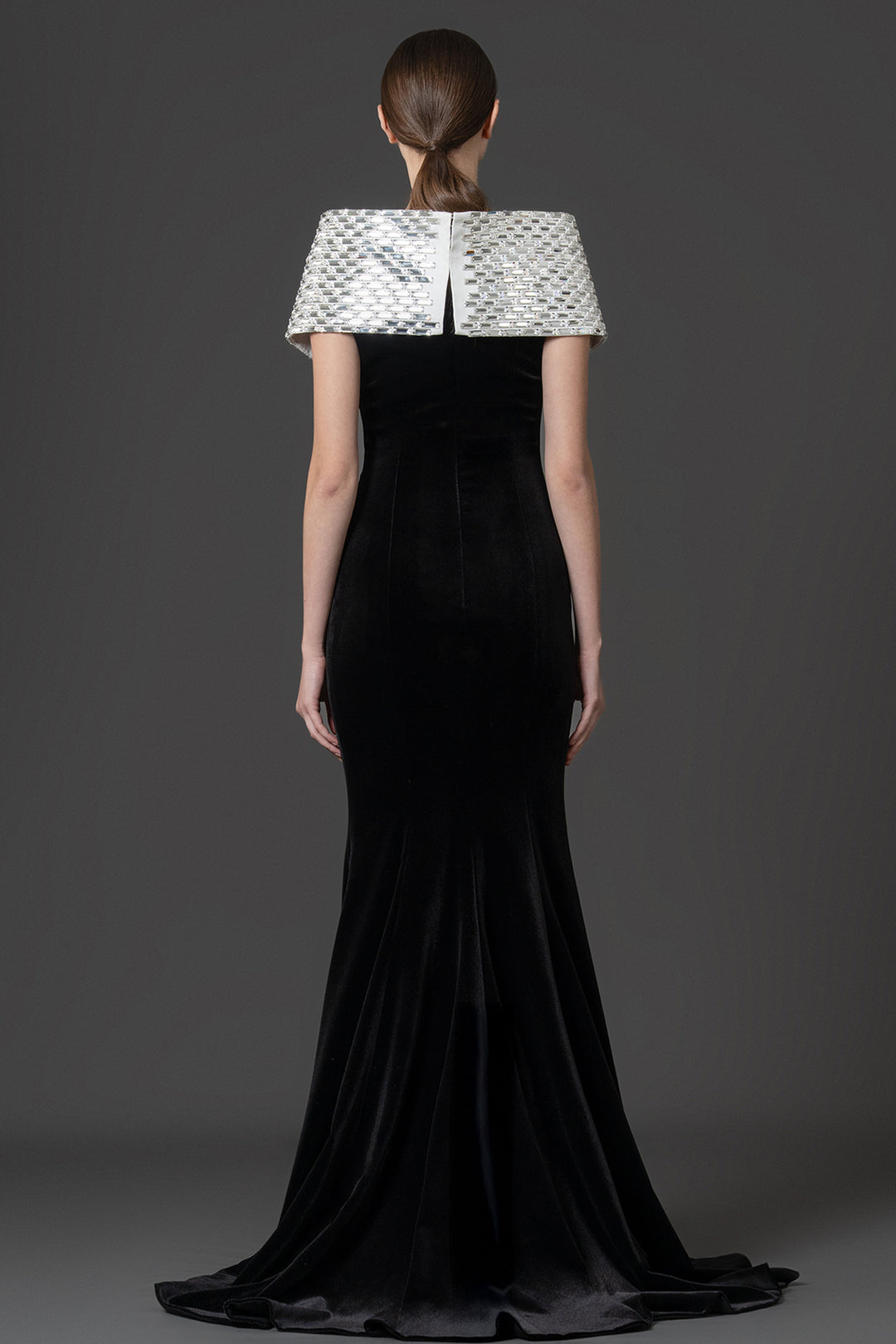Baguette-Stone Encrusted Sculptural Velvet Dress
