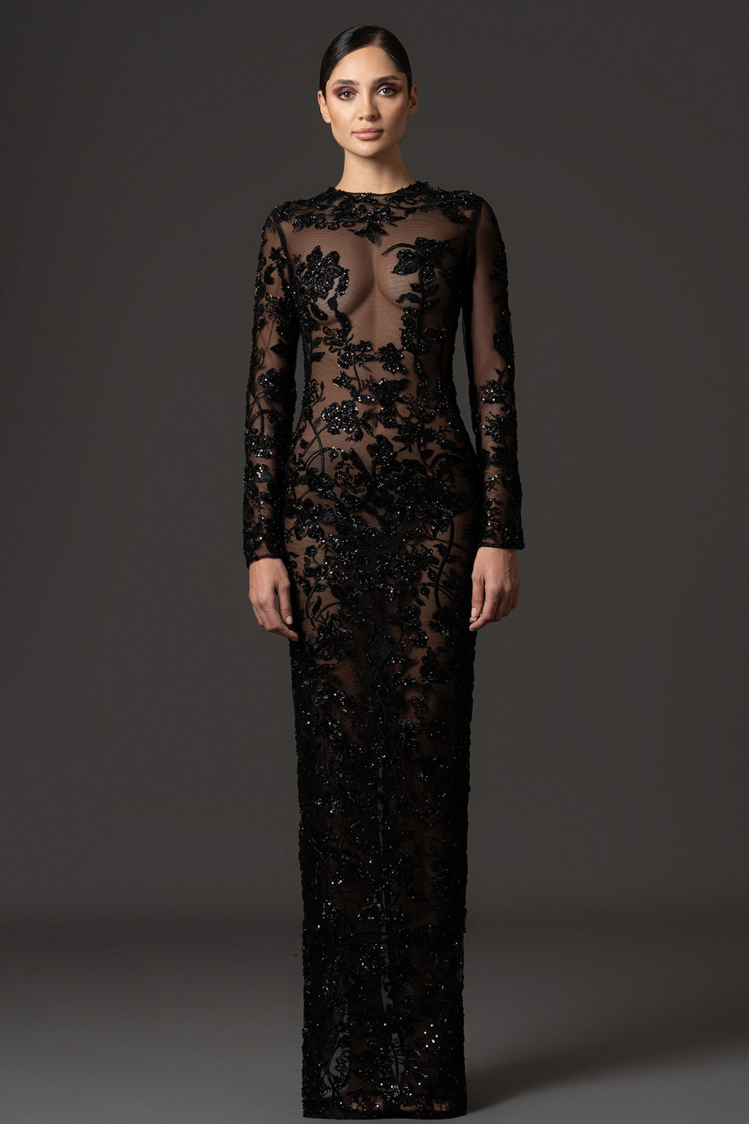 Embroidered Sheer Column Dress with Jacket – M.R DESIGN
