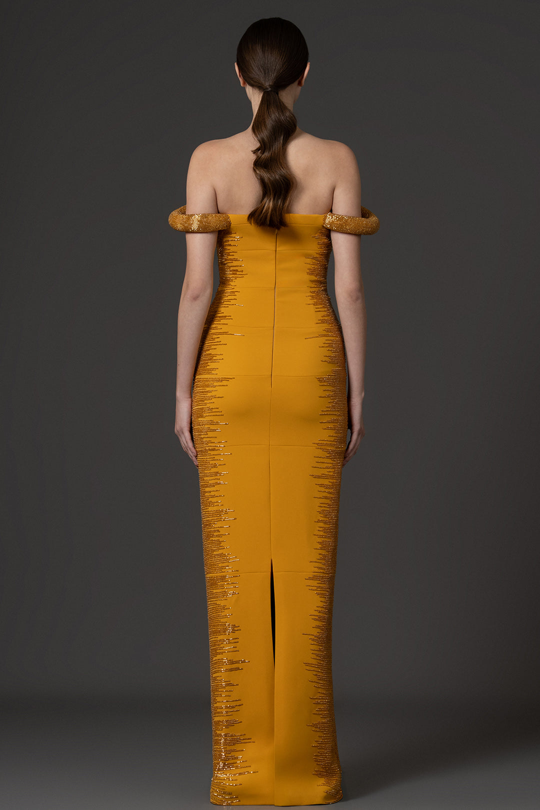 Off-The-Shoulder Column with Side Embroidery Dress
