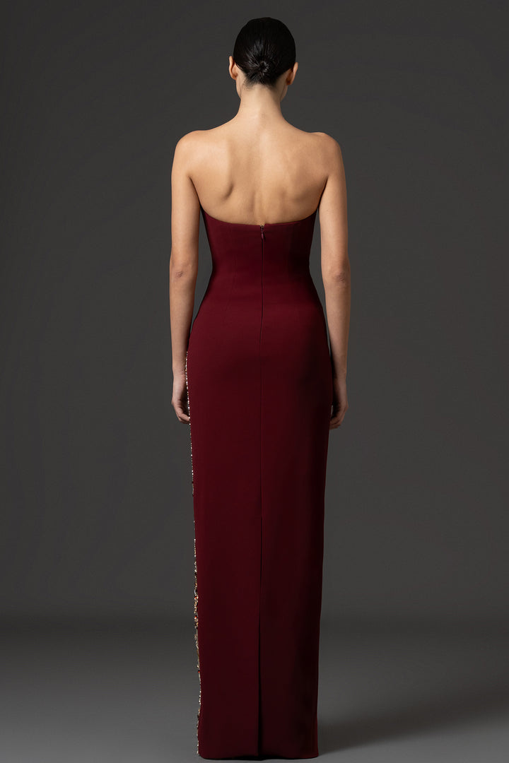 Strapless Crêpe Column Dress with Embellished Side Panel