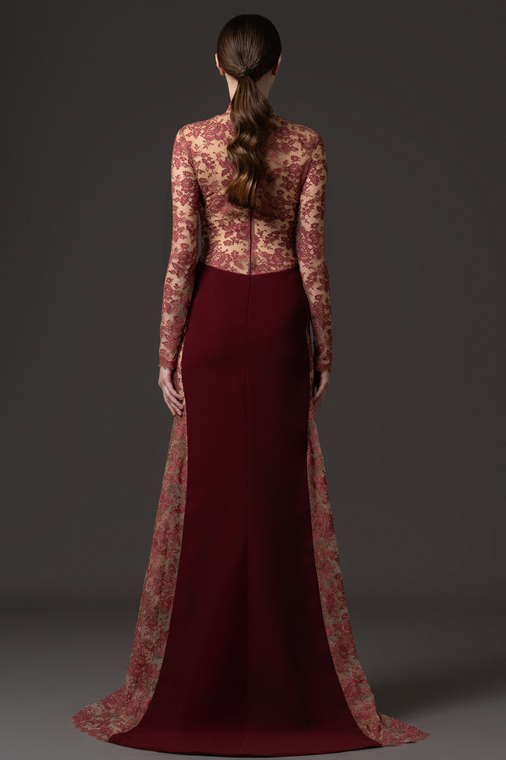 High-Neck Lace Bodice with Crêpe Dress