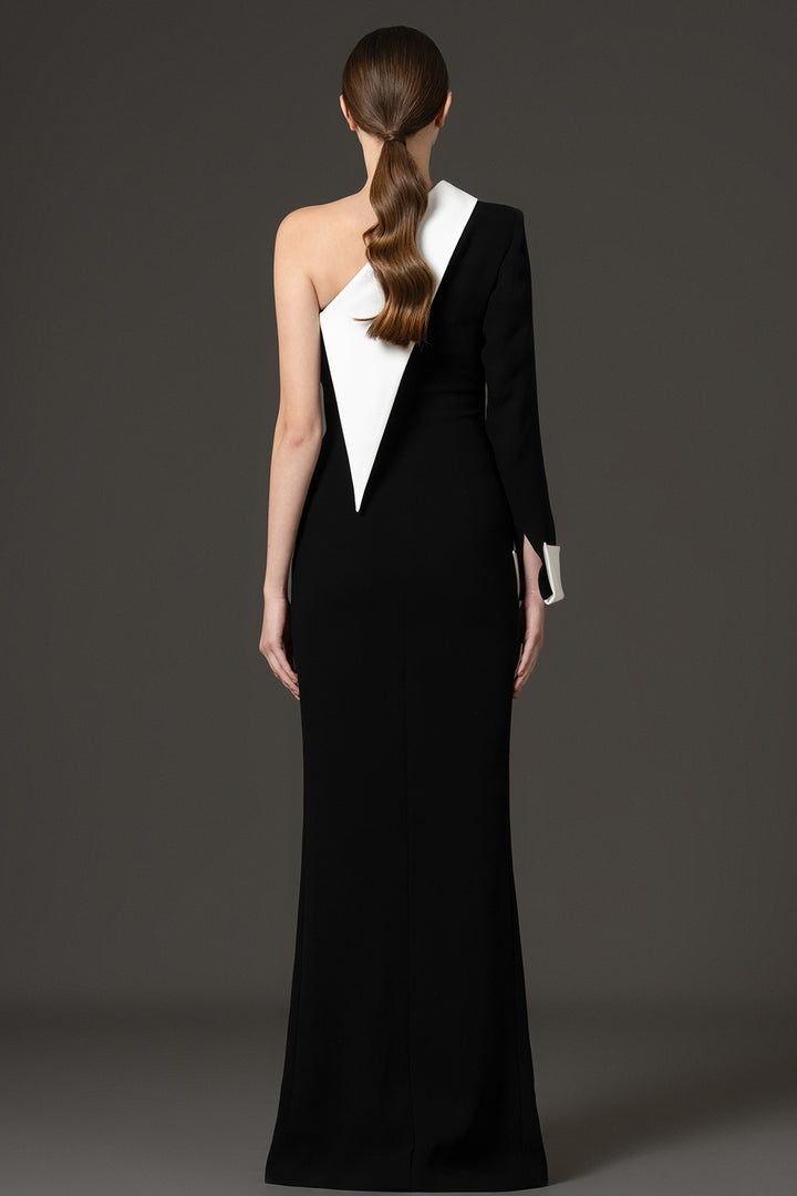 One-Shoulder Lapel Crêpe Column Dress