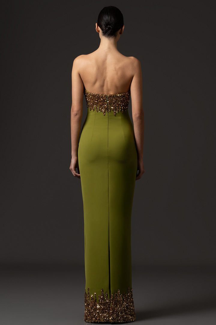 Strapless Embroidered Crêpe with Fitted Dress