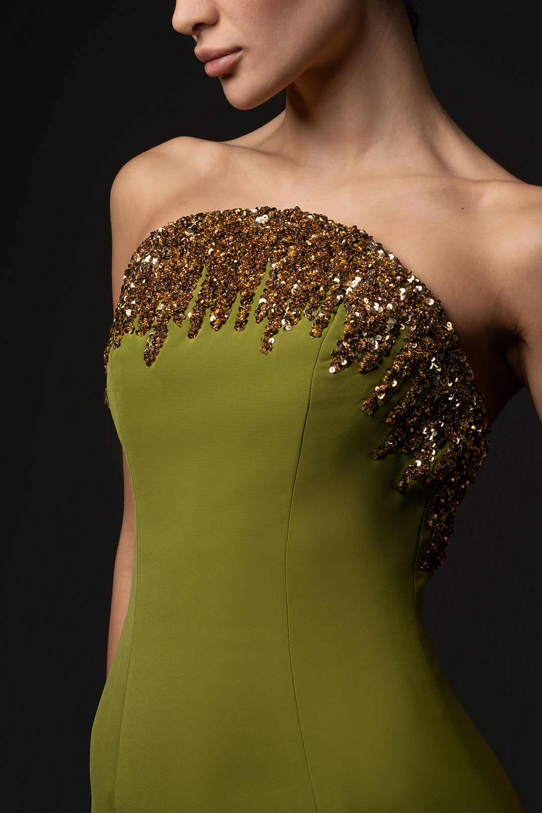 Strapless Embroidered Crêpe with Fitted Dress