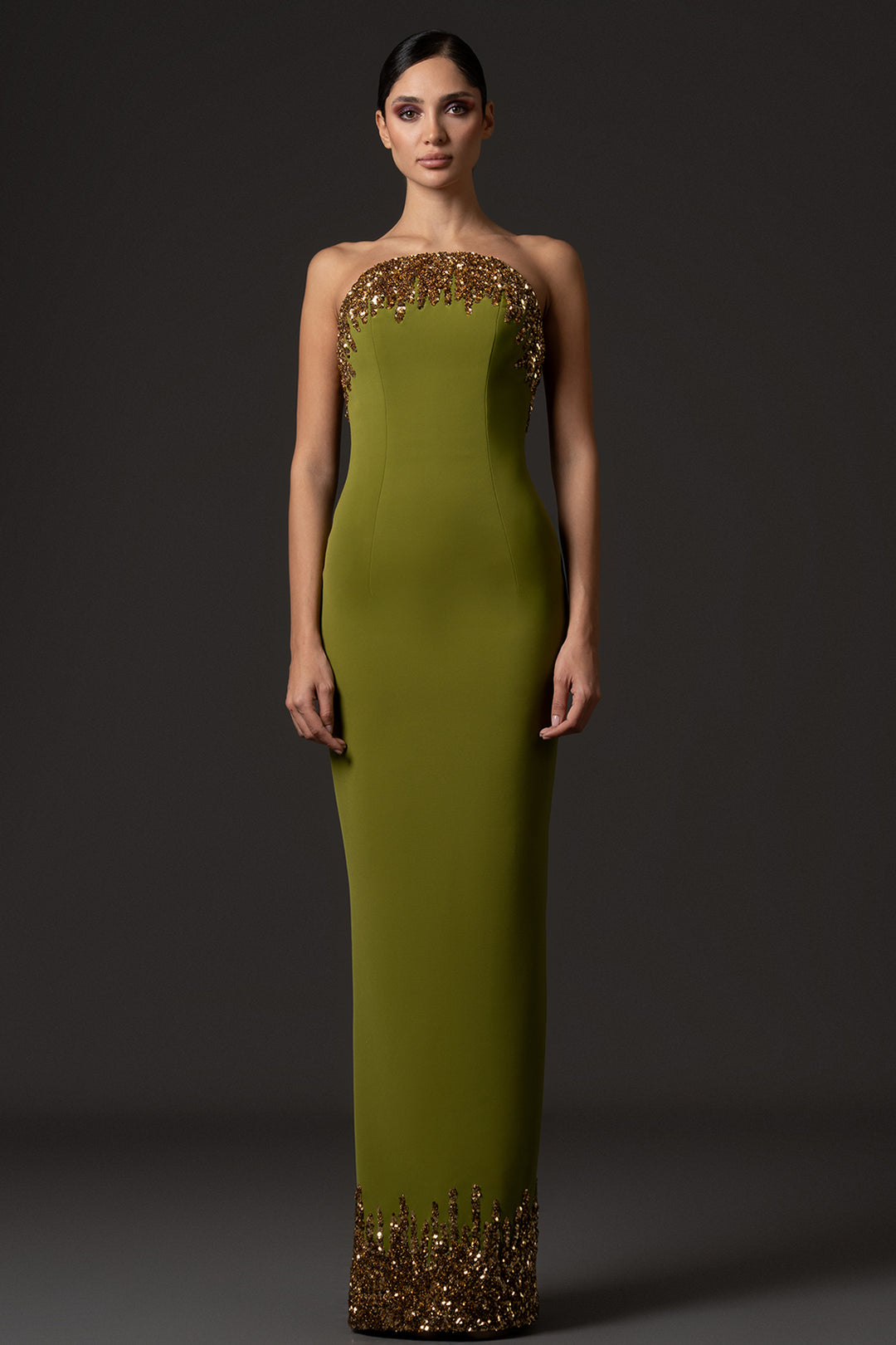 Strapless Embroidered Crêpe with Fitted Dress