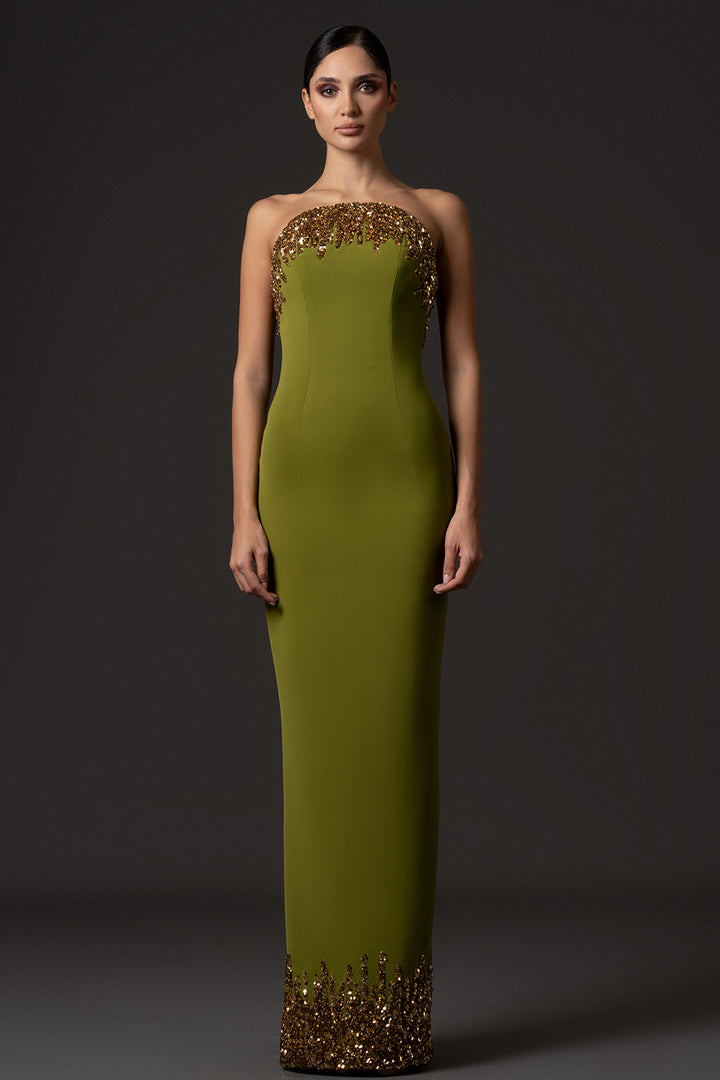 Strapless Embroidered Crêpe with Fitted Dress