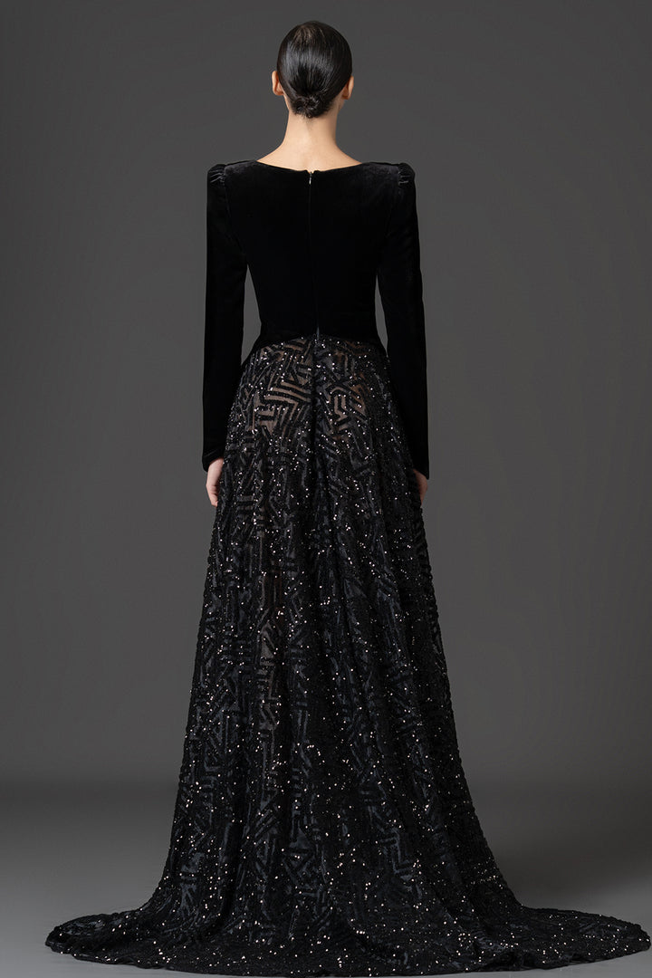 Embroidered Sweetheart with Velvet A-Line Dress
