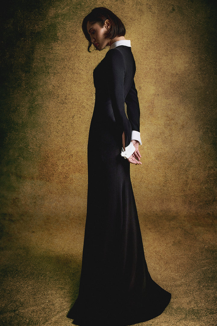 Embellished Tuxedo Crêpe Mermaid Dress