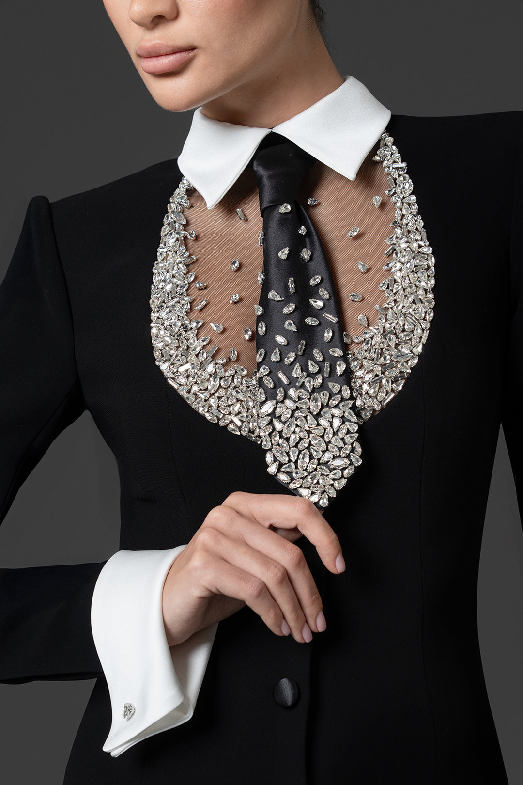Embellished Tuxedo Crêpe Mermaid Dress