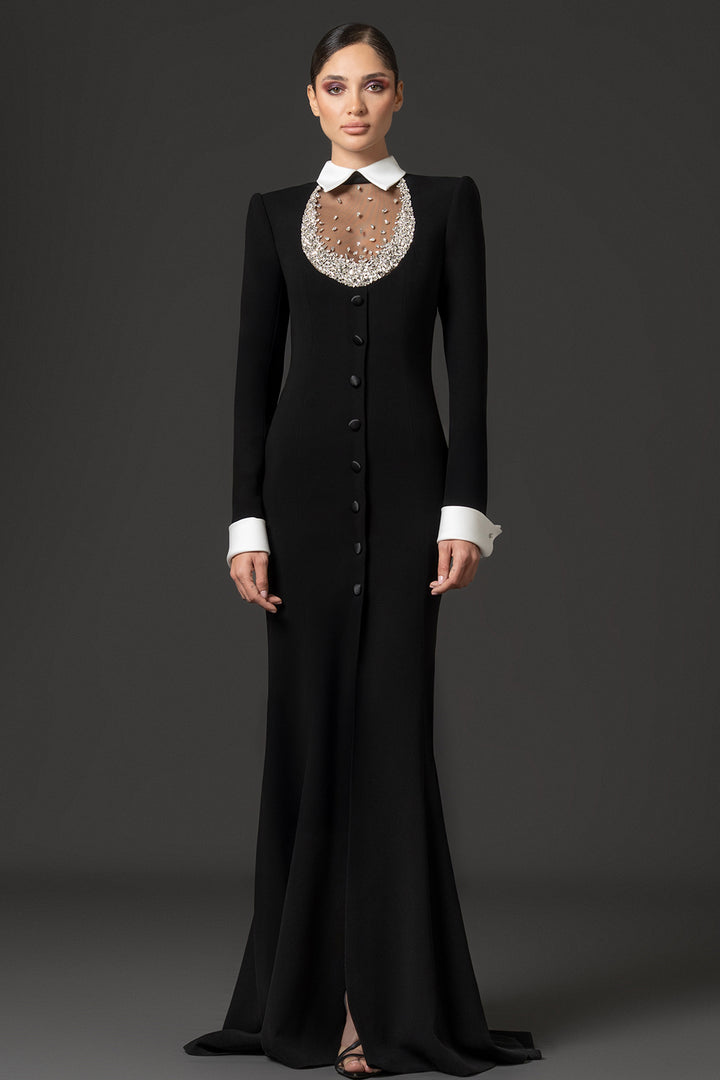 Embellished Tuxedo Crêpe Mermaid Dress