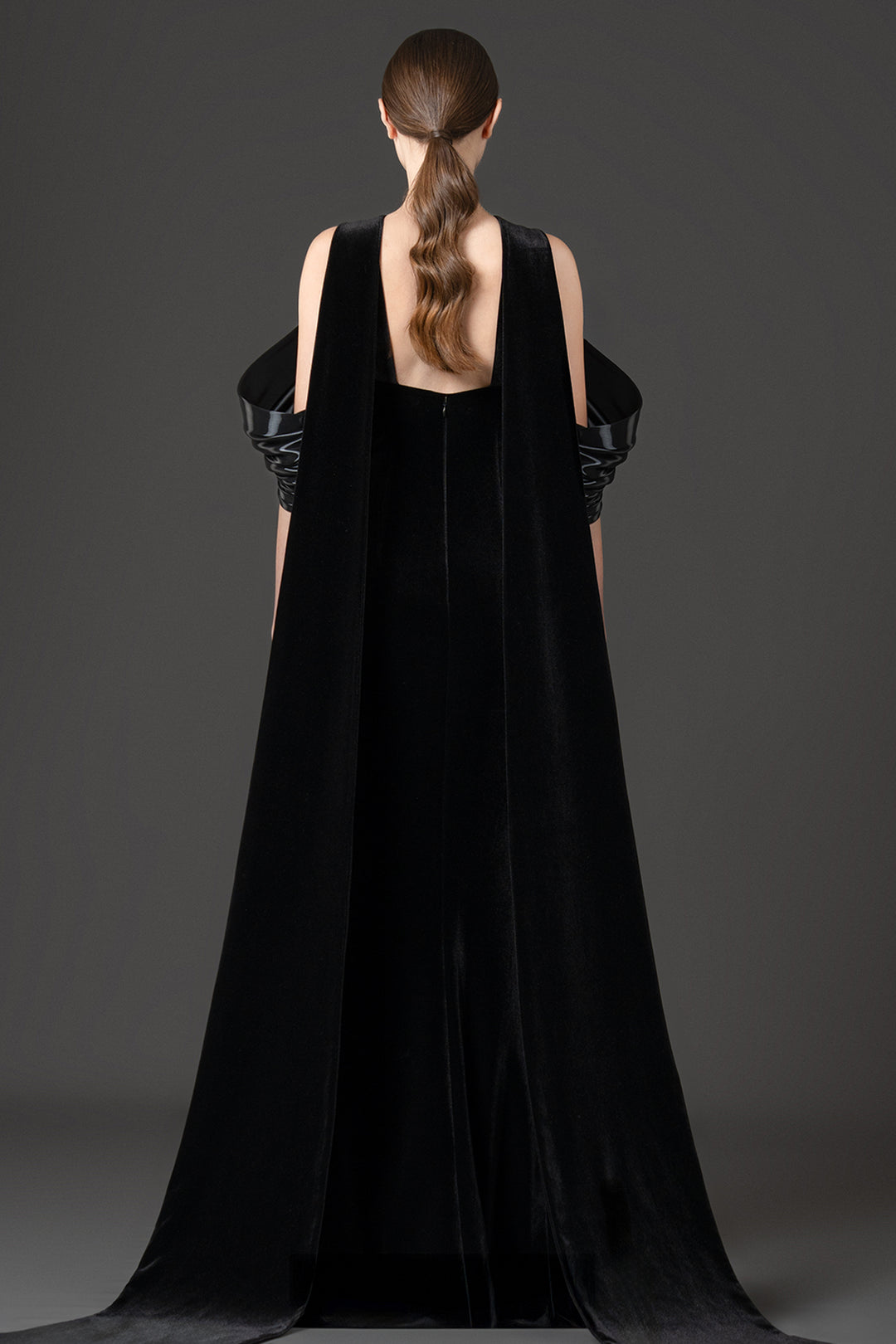 Sculptural Halter Velvet and Gazar Dress