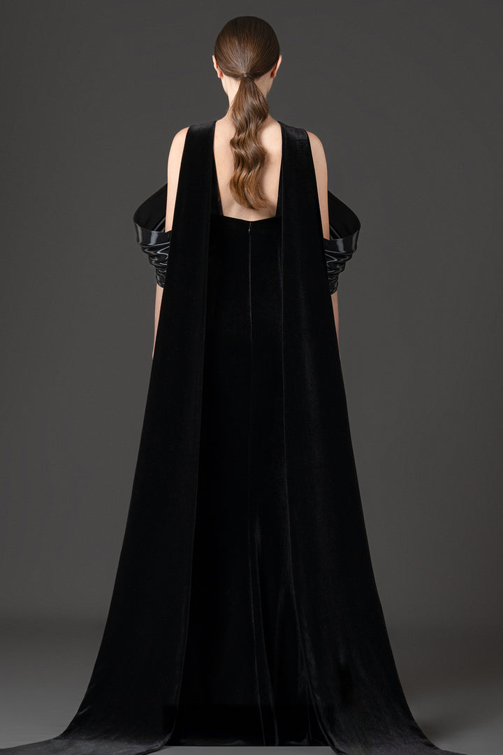 Sculptural Halter Velvet and Gazar Dress