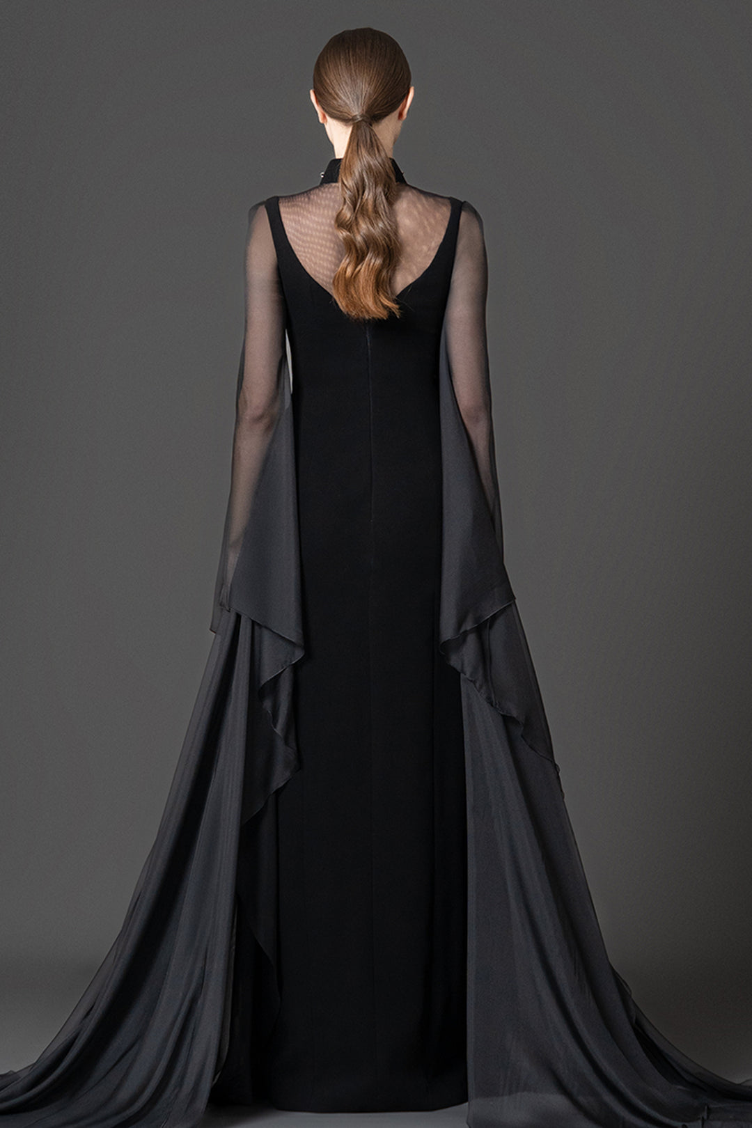 Crystal-Embellished High-Neck Crêpe Column Dress