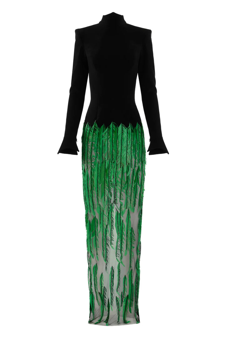 Crepe Bodice with Feathered Skirt