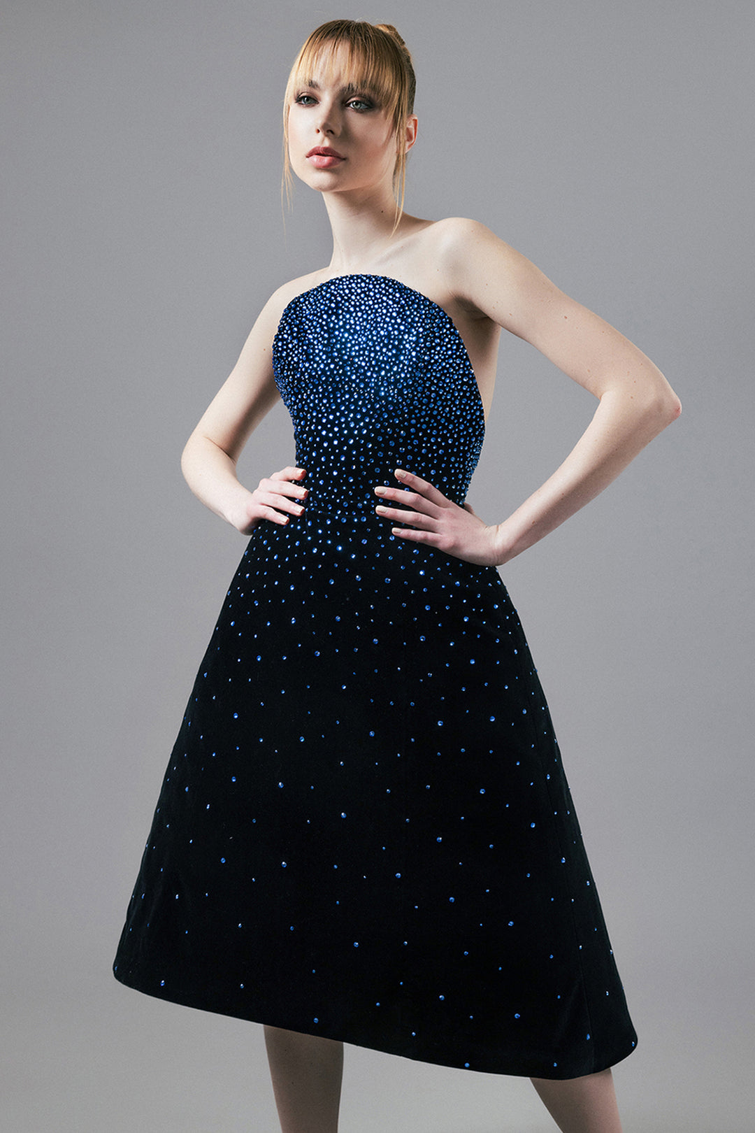 Strapless Velvet Midi Dress