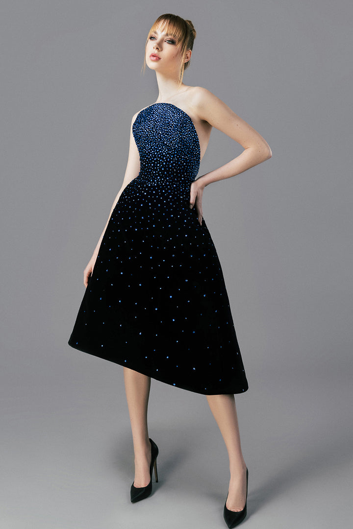 Strapless Velvet Midi Dress