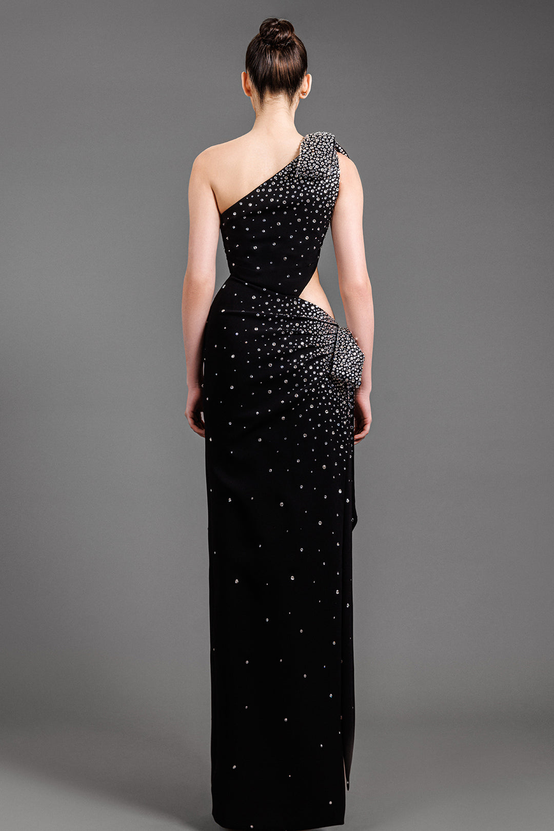 One-Shoulder Crepe Dress With Waist Cutout