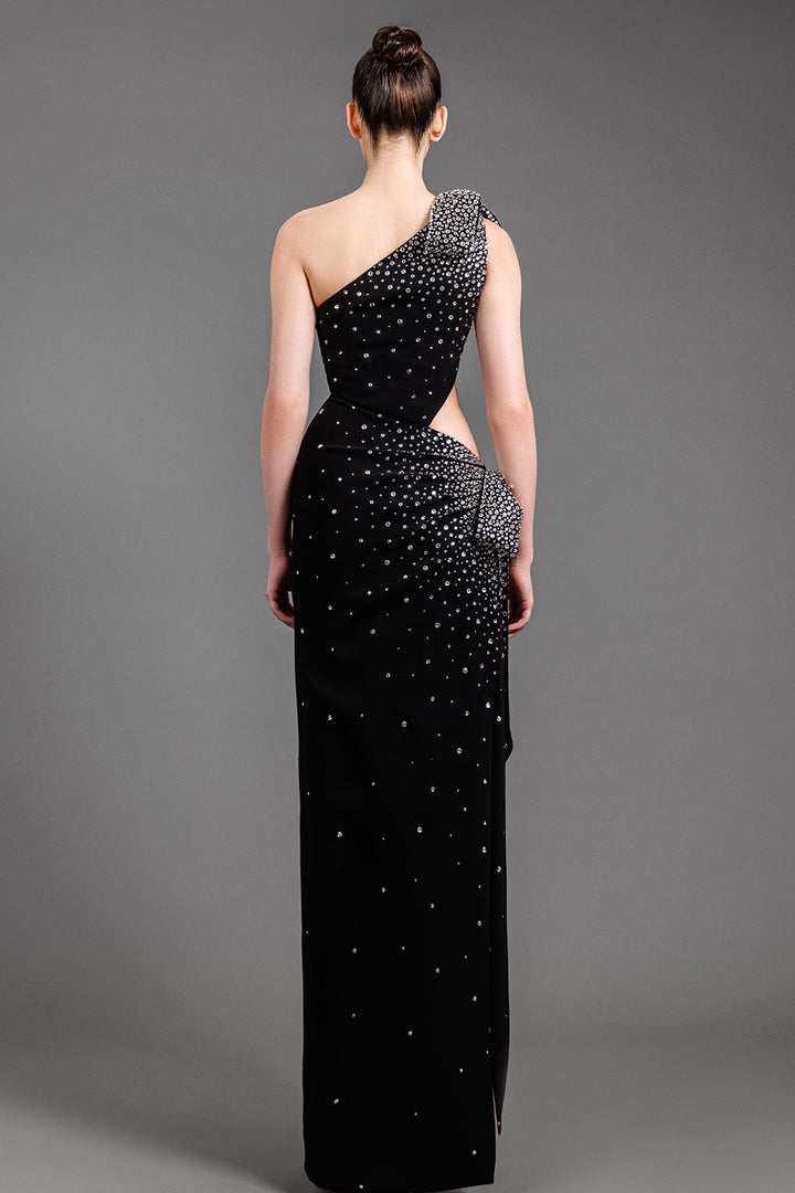 One-Shoulder Crepe Dress With Waist Cutout