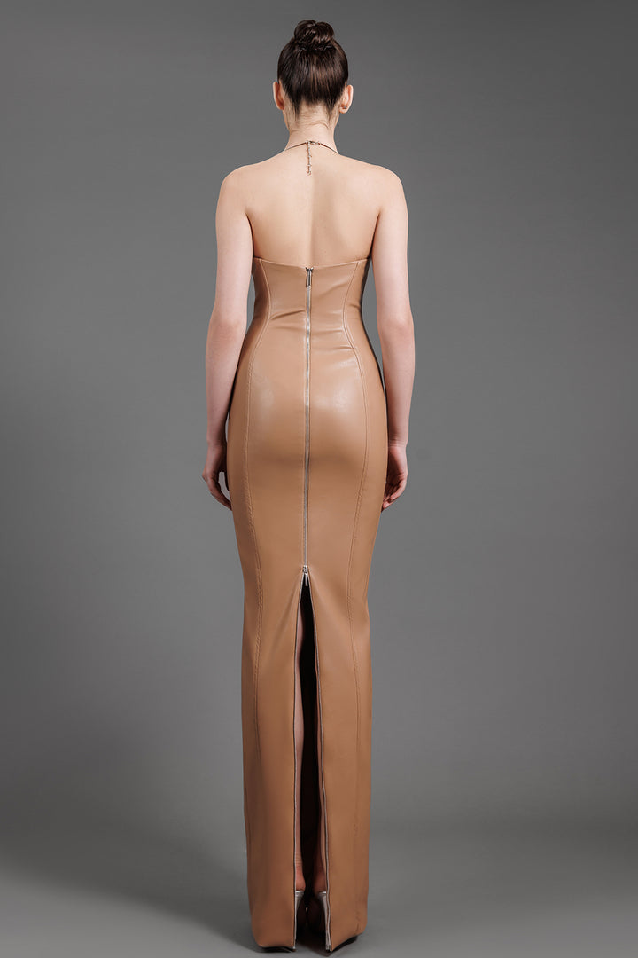 Halterneck Fitted Leather Dress