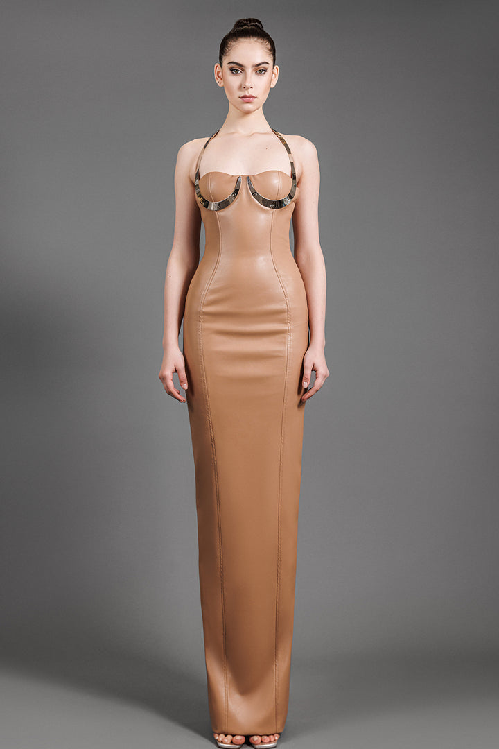 Halterneck Fitted Leather Dress